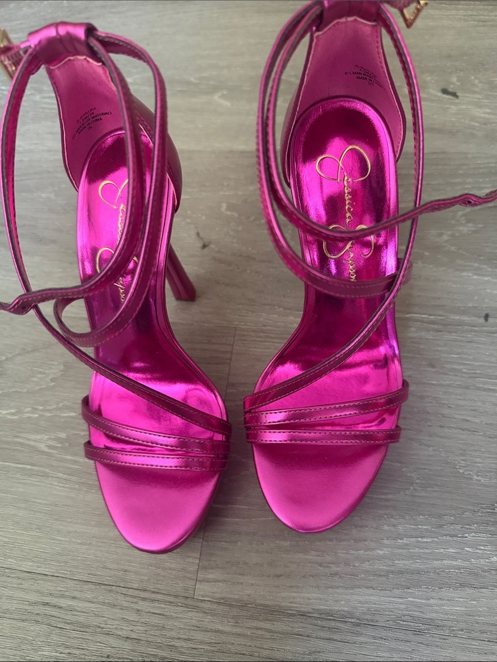 Jessica Simpson Metallic Hot Pink Strappy Platform Heels - Picture 2 of 5